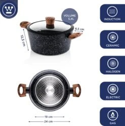 Westinghouse Kookpan/Braadpan Inductie - Ø 24 Cm - Zwart Marmer - Speciale Editie -Pot Verkoopwinkel 1190x1200