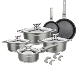 Swiss Pro+ | Set 14 Delige Pannenset | Inductie - Pannensets - Glazen Deksel - Met Afneembare Handgreep - Marmeren Interieur -PFAS-vrij | Grey / Silver -Pot Verkoopwinkel 1200x1032 7