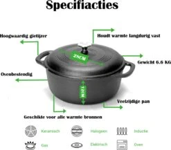 Gietijzeren Braadpan - 28 Cm - Pure Gietijzer - Niet Geëmailleerd - Geschikt Voor Inductie - Stoofpan Met Deksel - Sudderpan - Zwart -Pot Verkoopwinkel 1200x1053 2