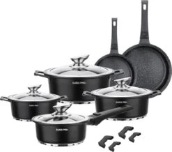 Swiss Pro+ | Set 14 Delige Pannenset | Inductie - Pannensets - Glazen Deksel - Met Afneembare Handgreep - Marmeren Interieur -PFAS-vrij | Black (Zwart) -Pot Verkoopwinkel 1200x1061 3