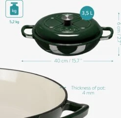 Navaris Gietijzeren Stoofpan Met Deksel- 3,5 Liter Gietijzeren Ovenschaal Van Email - Geschikt Voor Alle Warmtebronnen - Groen -Pot Verkoopwinkel 1200x1171 5