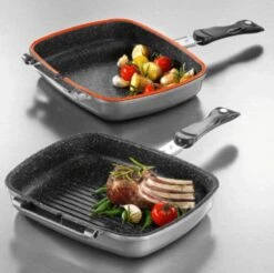 Herenthal Dubbele Grillpan - Ø 28 Cm - Koekenpan - Keramische Pan - Marmeren Coating Met Antiaanbaklaag - PFAS & PFOA Vrij - Pan - Grill - Vermindert Geur, Rook En Oliespatten - Zilver -Pot Verkoopwinkel 1200x1195 4