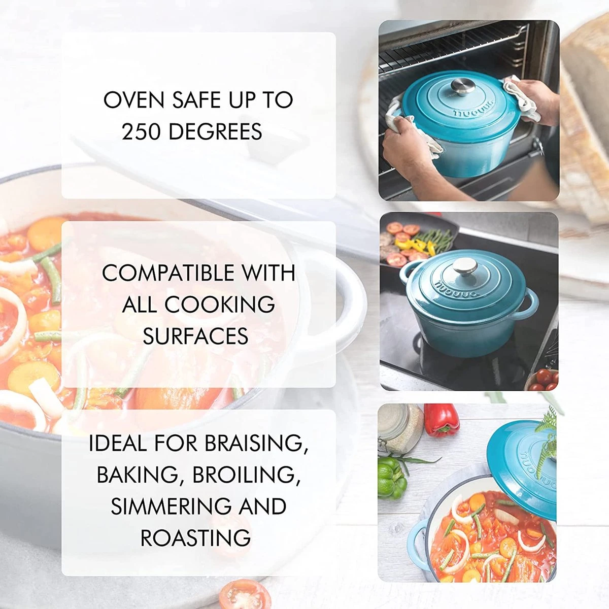 Nuovva Gietijzeren Braadpan Antiaanbaklaag Met Deksel - Sudderpan Blauw - Rond - Ø24 Cm - 4,7 Liter - 100% PFAS & PFOA Vrij - Geschikt Voor Alle Warmtebronnen - Elektrisch - Gas - Halogeen - Inductie – Keramisch 8 Nuovva Gietijzeren Braadpan Antiaanbaklaag Met Deksel - Sudderpan Blauw - Rond - Ø24 Cm - 4,7 Liter - 100% PFAS & PFOA Vrij - Geschikt Voor Alle Warmtebronnen - Elektrisch - Gas - Halogeen - Inductie – Keramisch - Afbeelding 6