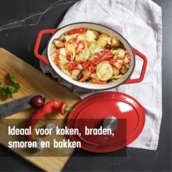 Daumonet Bocuse Rouge Gietijzeren Braadpan - Sudderpan Kersen Rood - Ovaal - Ø 29 Cm - 3 Liter - PFAS & PFOA Vrij - Emaille - Geschikt Voor Alle Warmtebronnen - Elektrisch - Gas - Halogeen - Inductie - Keramisch - Vaatwasserbestendig -Pot Verkoopwinkel 1200x1200 1065