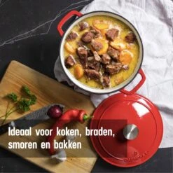 Daumonet Carême Rouge Gietijzeren Braadpan - Sudderpan Kersen Rood - Rond - Ø26 Cm - 4,4 Liter - PFAS & PFOA Vrij - Emaille - Geschikt Voor Alle Warmtebronnen - Elektrisch - Gas - Halogeen - Inductie - Keramisch - Vaatwasserbestendig -Pot Verkoopwinkel 1200x1200 1084