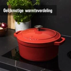 Daumonet Carême Rouge Gietijzeren Braadpan - Sudderpan Kersen Rood - Rond - Ø26 Cm - 4,4 Liter - PFAS & PFOA Vrij - Emaille - Geschikt Voor Alle Warmtebronnen - Elektrisch - Gas - Halogeen - Inductie - Keramisch - Vaatwasserbestendig -Pot Verkoopwinkel 1200x1200 1086