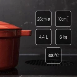 Daumonet Carême Rouge Gietijzeren Braadpan - Sudderpan Kersen Rood - Rond - Ø26 Cm - 4,4 Liter - PFAS & PFOA Vrij - Emaille - Geschikt Voor Alle Warmtebronnen - Elektrisch - Gas - Halogeen - Inductie - Keramisch - Vaatwasserbestendig -Pot Verkoopwinkel 1200x1200 1087