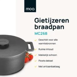 MOA Gietijzeren Braadpan - Inhoud 4,75 Liter - 26CM - Rond - Alle Warmtebronnen - Ook Voor Inductie - Gewicht 5,8 Kg - Zwart - MOAMC26B -Pot Verkoopwinkel 1200x1200 1124