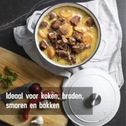 Daumonet Carême Blanc Gietijzeren Braadpan - Sudderpan Wit - Rond - Ø 26 Cm - 4,4 Liter - 100% PFAS & PFOA Vrij - Emaille - Geschikt Voor Alle Warmtebronnen - Elektrisch - Gas - Halogeen - Inductie - Keramisch - Vaatwasserbestendig -Pot Verkoopwinkel 1200x1200 1151