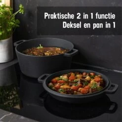 Daumonet Ducasse Gietijzeren Double Use Braadpan - Combi Sudderpan Zwart - 2-in-1 Bak- En Braadpan - PFAS & PFOA Vrij - Rond - Ø 26 Cm - 4,4 Liter - Emaille - Alle Warmtebronnen - Elektrisch - Gas - Halogeen - Inductie - Keramisch -Pot Verkoopwinkel 1200x1200 1185
