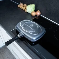 Herenthal Dubbele Grillpan - Ø 28 Cm - Koekenpan - Keramische Pan - Marmeren Coating Met Antiaanbaklaag - PFAS & PFOA Vrij - Pan - Grill - Vermindert Geur, Rook En Oliespatten - Zilver -Pot Verkoopwinkel 1200x1200 1310