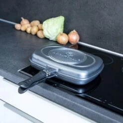 Herenthal Dubbele Grillpan - Ø 28 Cm - Koekenpan - Keramische Pan - Marmeren Coating Met Antiaanbaklaag - PFAS & PFOA Vrij - Pan - Grill - Vermindert Geur, Rook En Oliespatten - Zilver -Pot Verkoopwinkel 1200x1200 1311