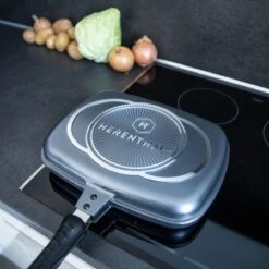 Herenthal Dubbele Grillpan - Ø 28 Cm - Koekenpan - Keramische Pan - Marmeren Coating Met Antiaanbaklaag - PFAS & PFOA Vrij - Pan - Grill - Vermindert Geur, Rook En Oliespatten - Zilver -Pot Verkoopwinkel 1200x1200 1312