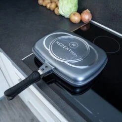 Herenthal Dubbele Grillpan - Ø 28 Cm - Koekenpan - Keramische Pan - Marmeren Coating Met Antiaanbaklaag - PFAS & PFOA Vrij - Pan - Grill - Vermindert Geur, Rook En Oliespatten - Zilver -Pot Verkoopwinkel 1200x1200 1314