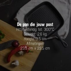 Daumonet Auguste Noir Gietijzeren Grillpan - Steakpan Zwart - PFAS & PFOA Vrij - Vierkant Met Schenktuit - 23,5 Cm - 2 Liter - Emaille - Alle Warmtebronnen - Elektrisch - Gas - Halogeen - Inductie - Keramisch -Pot Verkoopwinkel 1200x1200 1349