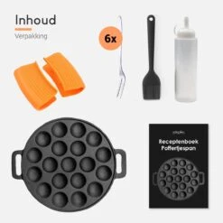 Ocina Poffertjespan – Combo Pack – 19 Poffertjes – Poffertjesmaker – Poffertjespan Inductie – Poffertjespan Electrisch – Gietijzeren Pan - Inclusief Doseerfles, Handvaten, 6x Poffertjesvorken En Invetkwast – Gratis Receptenboek -Pot Verkoopwinkel 1200x1200 1508