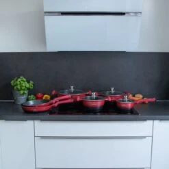 Herenthal Pannenset Inductie - Luxe 10-delige Koekenpan Inductie - Voor Alle Warmtebronnen - Pannen Met Glazen Deksels En Koudgrepen - Rood / Zwart- 6 Pannen -Pot Verkoopwinkel 1200x1200 198