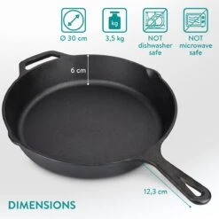 Navaris Gietijzeren Koekenpan - Braadpan Van Gietijzer - Ronde Skillet - Geschikt Voor Alle Warmtebronnen - Ø 30 Cm - Ovenbestendig Tot 260 Graden -Pot Verkoopwinkel 1200x1200 388
