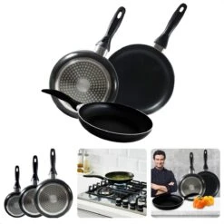 Cheqo® PRO 3-Delige Koekenpannenset - Koekenpan Set - Pannenset - Geperst Aluminium - Geschikt Voor Gas, Elektrisch, Keramisch, Halogeen Koken