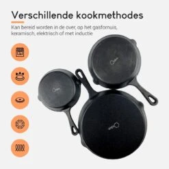 Ocina Gietijzeren Pan – Set Van 3 Stuks – ø25cm, ø19.5cm En ø16cm - Skillet - Koekenpan – Hapjespan – Koekenpan Inductie – Koekenpannenset - Gietijzeren Pan Bbq - Gietijzer - Incl. Receptenboek -Pot Verkoopwinkel 1200x1200 796