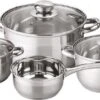 Michelino Pannenset Inductie 7-Delig - Glazendeksels - RVS Pannen - Steelpan/Kookpannen - Zilver -Pot Verkoopwinkel 1200x577