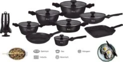 Royal Swiss® - Set Lot 33-delige - Pannenset Inductie - Steengoeden - Afneembare Handgreep - Glazen Deksel - Geschikt Voor Oven - PFAS-vrij + Keukengerei -Pot Verkoopwinkel 1200x608