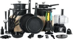 Swiss Pro+ - SWP41D22 - Pannenset 41 Delig - Foodprocessor - Messenblok 8 Delig - Kookgerei Set Met Houder 7 Delig - Starters Pakket - 2022 Serie - Limited Edition -uitzet -Pot Verkoopwinkel 1200x639