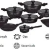 Swiss Pro+ | 33 - Delige Steengoeden Pannenset | Afneembare Handgrepen, 6 Potten + 2 Pannen + Pollepelbodem + 2 Pollepels + 6 Deksels + 12 Handgrepen + Accessoire. - Zwart - SP-3301 -Pot Verkoopwinkel 1200x681