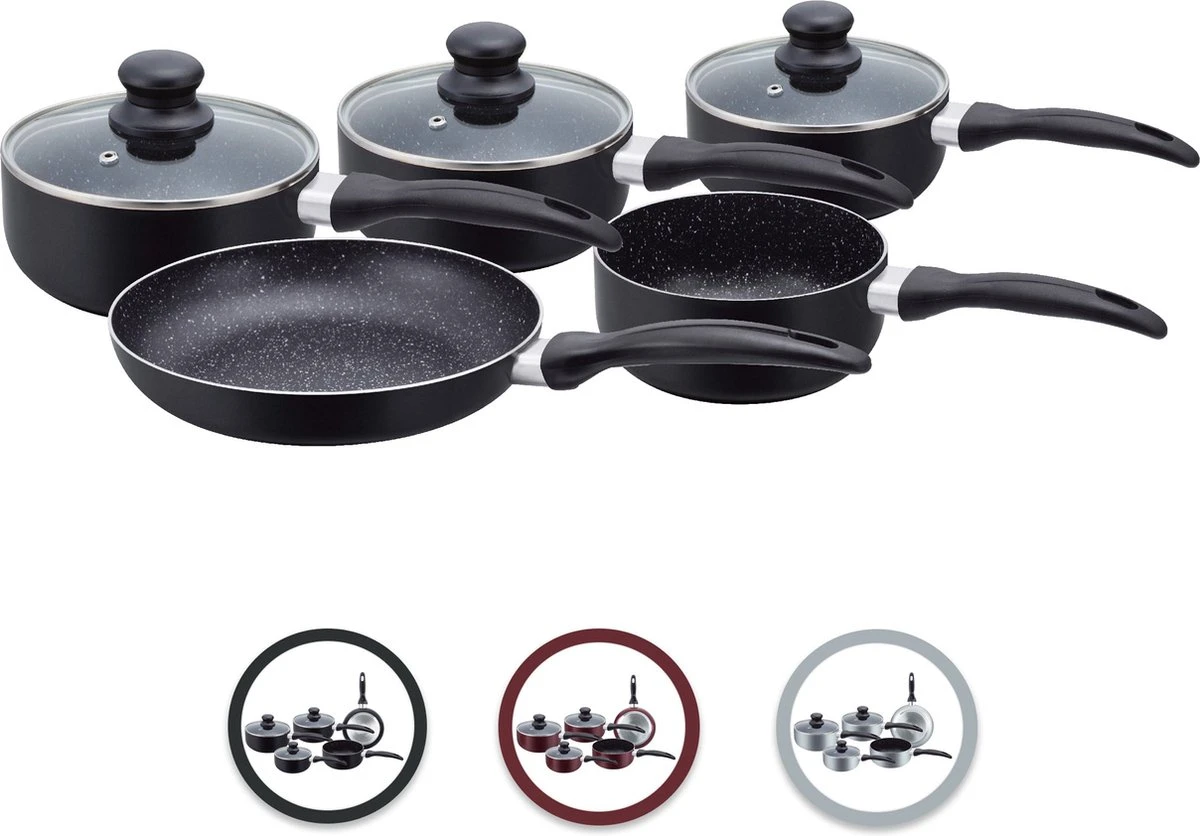 Herzberg HG-5003BK: 8 Pieces Marble Cookware Set - Black 4 Herzberg HG-5003BK: 8 Pieces Marble Cookware Set - Black - Afbeelding 2
