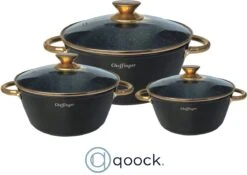 Cheffinger Luxe Braadpannen Set - Rose Gold Line - 6 Delig - Inclusief Deksel - Inductie - 20, 24 & 28CM