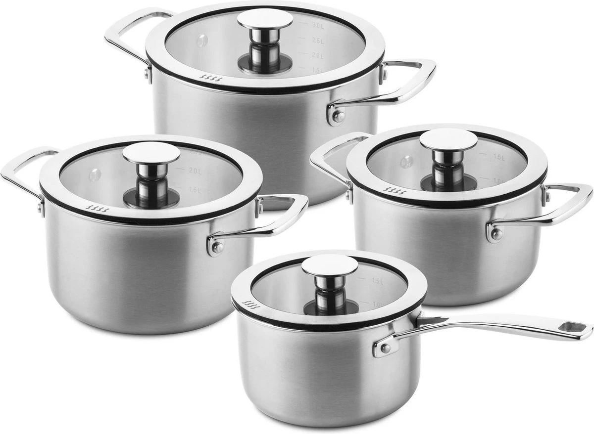 DUCQ Downdraft Kookpannenset - 4 Delig - Met Glazen Deksels 3 DUCQ Downdraft Kookpannenset - 4 Delig - Met Glazen Deksels