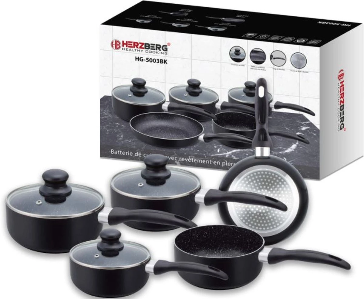 Herzberg HG-5003BK: 8 Pieces Marble Cookware Set - Black 8 Herzberg HG-5003BK: 8 Pieces Marble Cookware Set - Black - Afbeelding 6