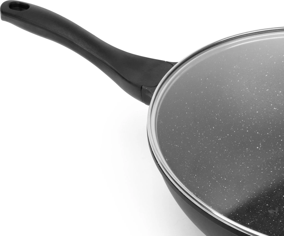 Swiss Pro+ Wokpan - Met Glazen Deksel - 28cm - Zwart 5 Swiss Pro+ Wokpan - Met Glazen Deksel - 28cm - Zwart - Afbeelding 3