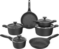 Merkloos Luxe 10 Delige Pannenset - Voor Alle Warmtebronnen - Inductie -Glazen Deksel
