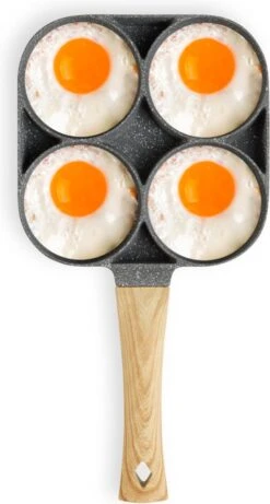 Magnani - Eierpan - 4 Bakplaten Van ⌀ 8 Cm - Voor Gas- En Elektrische Kookplaten - Aluminium - Houten Handvat - 38 X 18.7 X 2 Cm -Pot Verkoopwinkel 643x1200